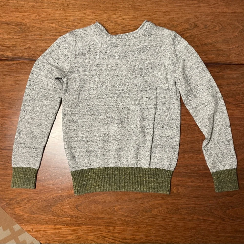 Kids GAP Heather Gray Sweater with Cat Face and Olive Trim 100% cotton sz 6/7 - Picture 3 of 9
